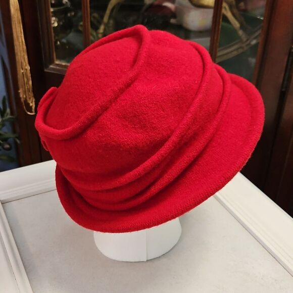 Raceu Red 100% Wool Chic Hat One Size - Elegant Wide Brim main image 6